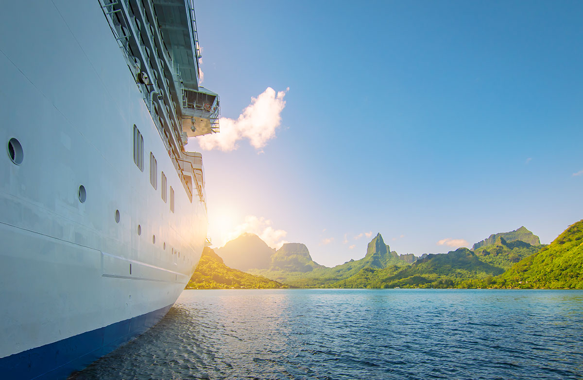Cruise ship in front of Tahiti island