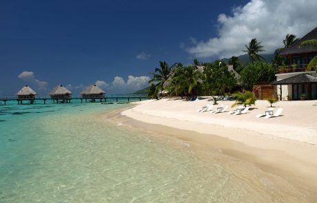 The private beach of Hilton hotel in Moorea, French Polynesia