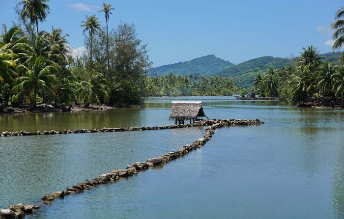 Old traditional fish trap in Huahine, French Polynesia