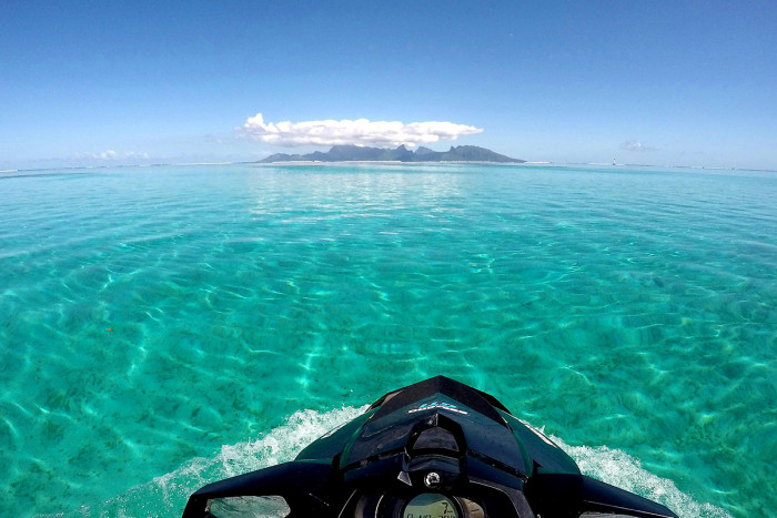 Exploring Tahiti island from the jet-ski during our tour