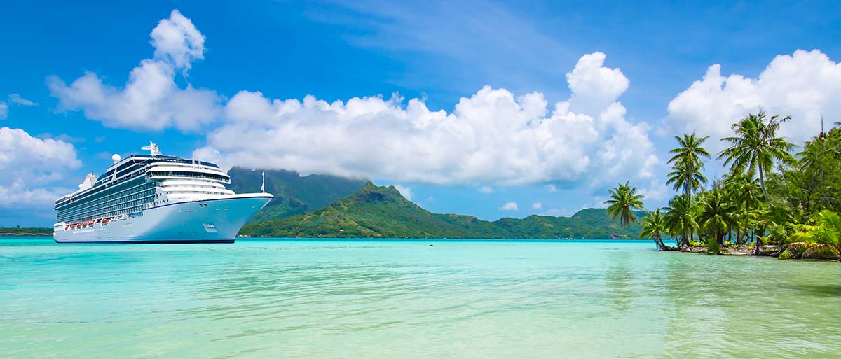 Luxury cruise ship in front of Bora Bora Island