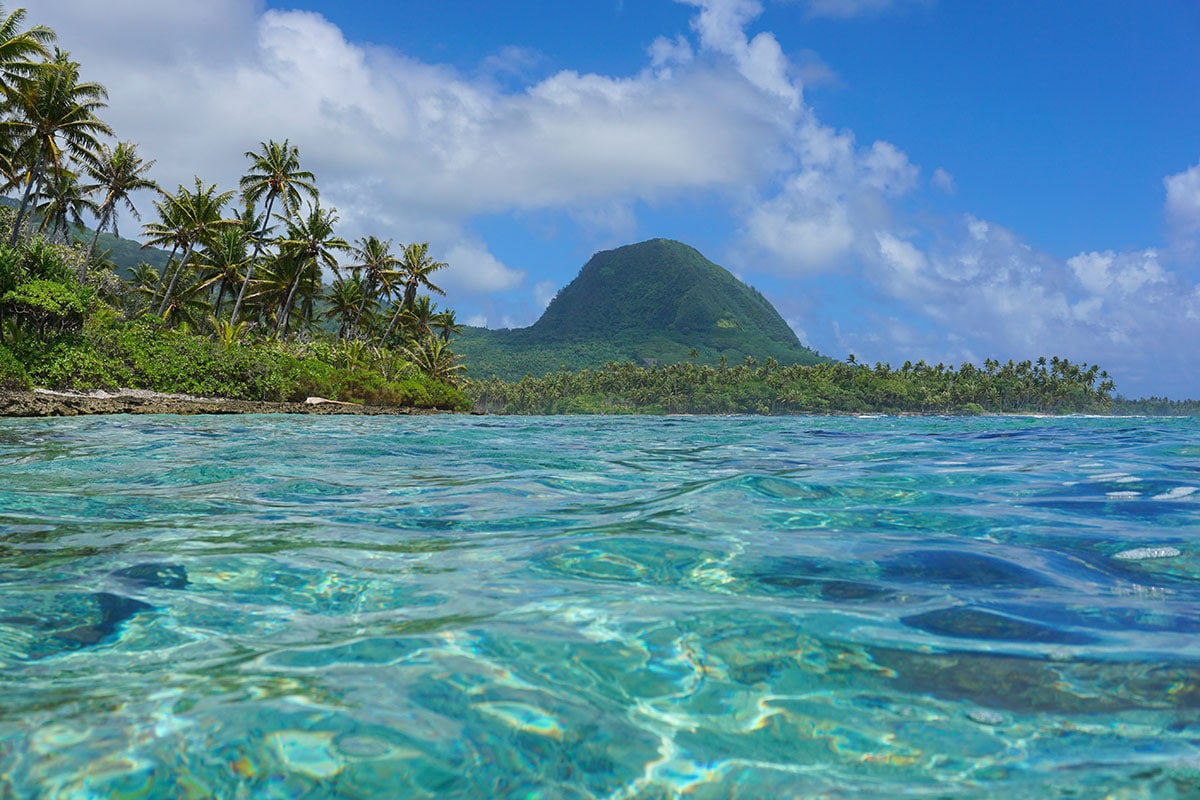 Mount Moua Tapu in Huahine, seen from the lagoon
