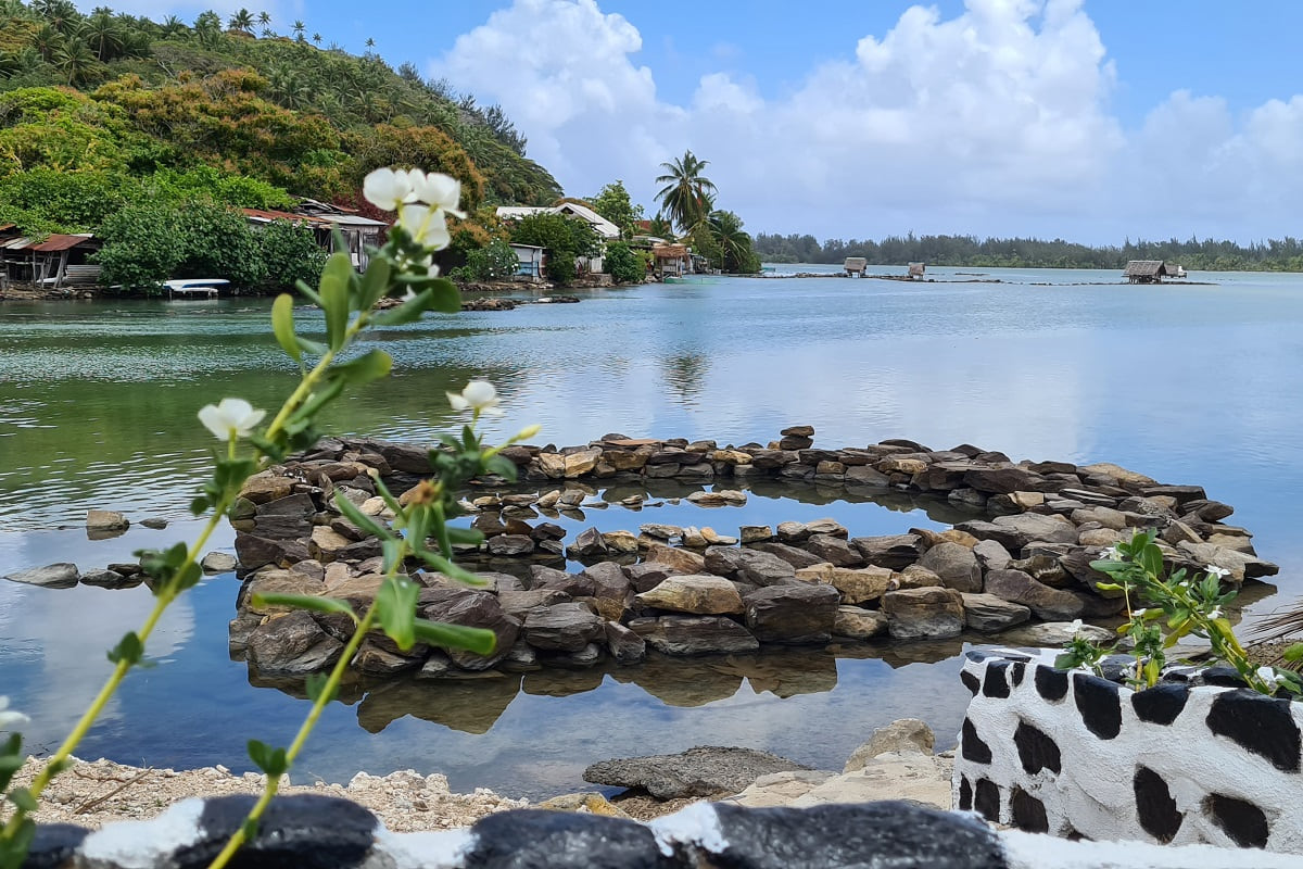 View of traditional fish farms in Huahine