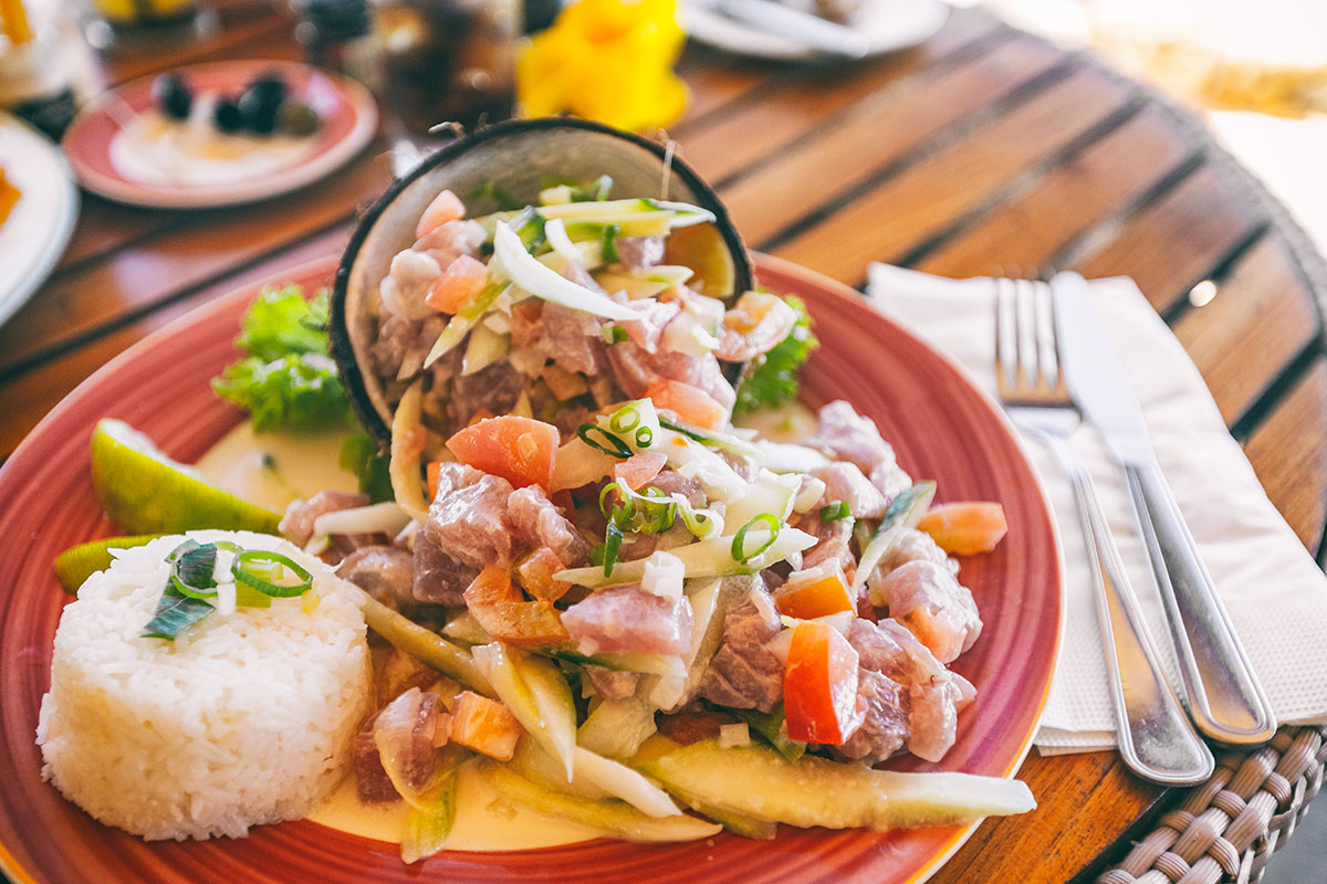 Raw fish in Coconut Milk: Poisson Cru is a national dish of Tahiti cuisine