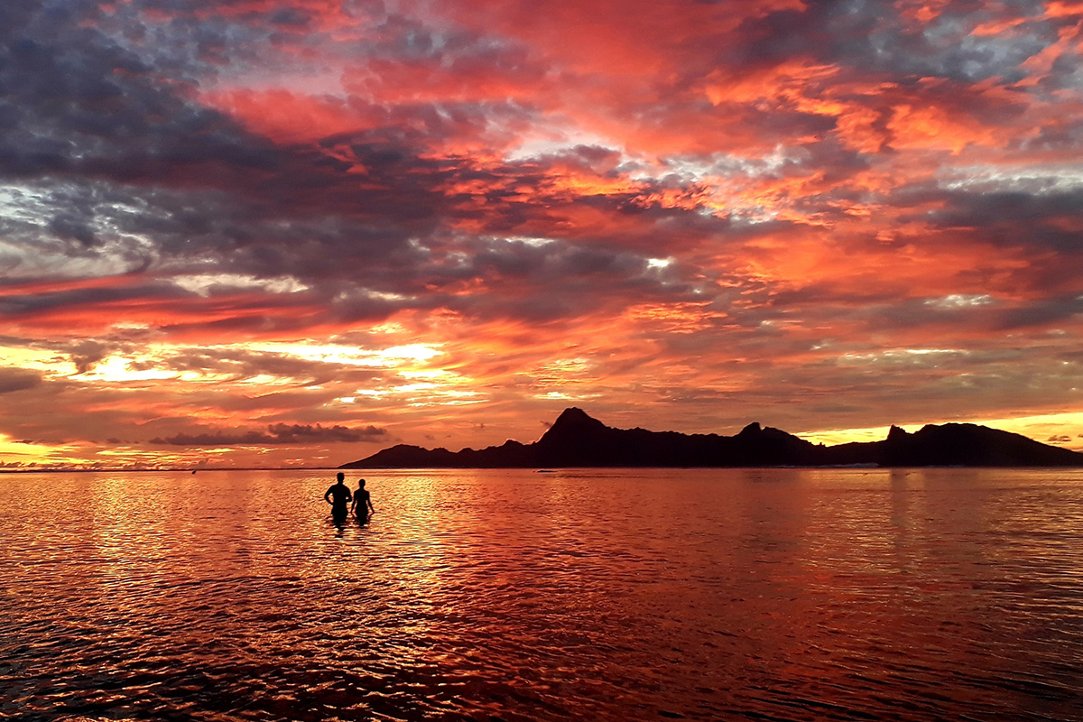 Spectacular sunset during the jet-ski tour in Tahiti