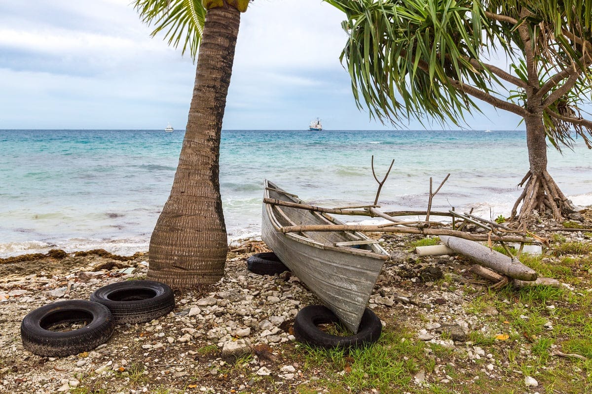 Pirogue on the lagoon shore in Tuvalu